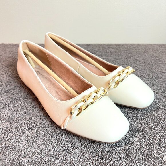 Rockport Womens Size 6.5 Chain Cream Ivory Leathers Slip On Ballet Flats‎ Shoes - Picture 2 of 13